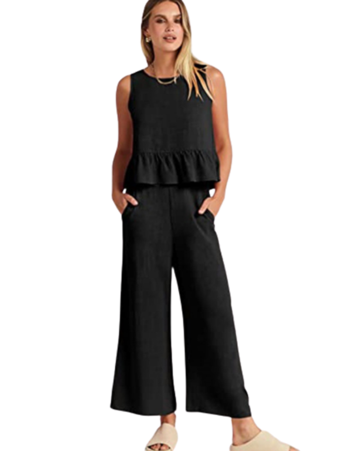 SHOPIQAT Ruffle Sleeveless Top With Matching Wide-leg Pants - Premium from shopiqat - Just $8.200! Shop now at shopiqat